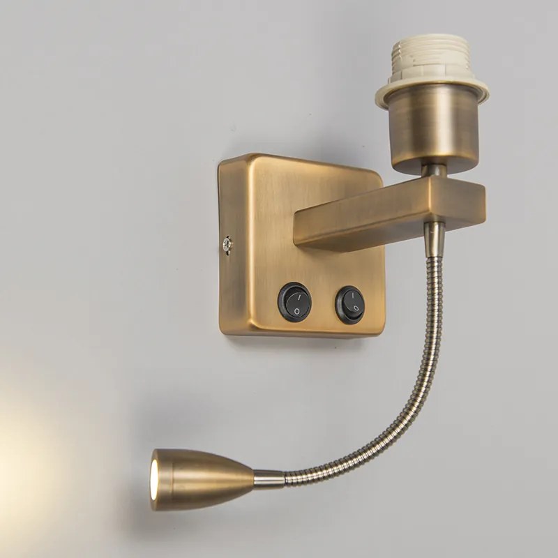 Nástenná lampa bronzová vrátane LED s ramenom na čítanie - Brescia Combi
