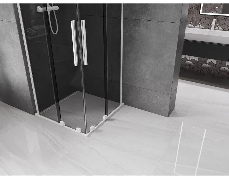 Mexen Velar L Duo, sprchový kút s posuvnými dverami 80 x 80 cm, 8mm šedé sklo, biela matná, 871-080-080-02-43-20