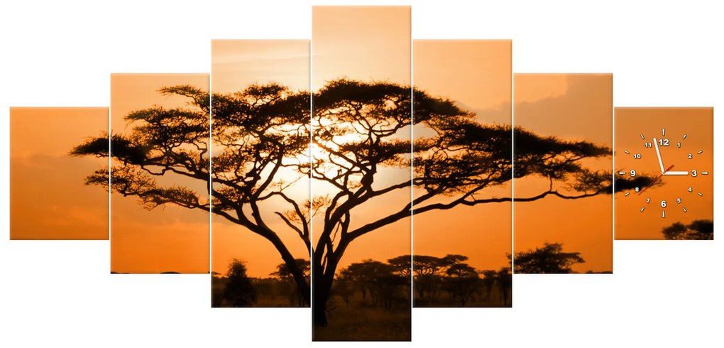 Gario Obraz s hodinami Nádherná africká krajina - 7 dielny Rozmery: 160 x 70 cm