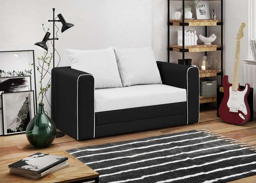 Pohovka pre 2 osoby s funkciou spania BELLA Biela/čierna