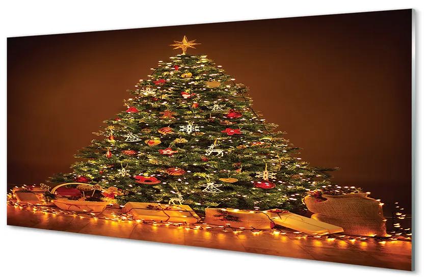 Obraz na akrylátovom skle Vianočné osvetlenie dekorácie darčeky 140x70 cm