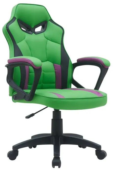 Ergonomická kancelárska stolička, zelená s fialovými prvkami