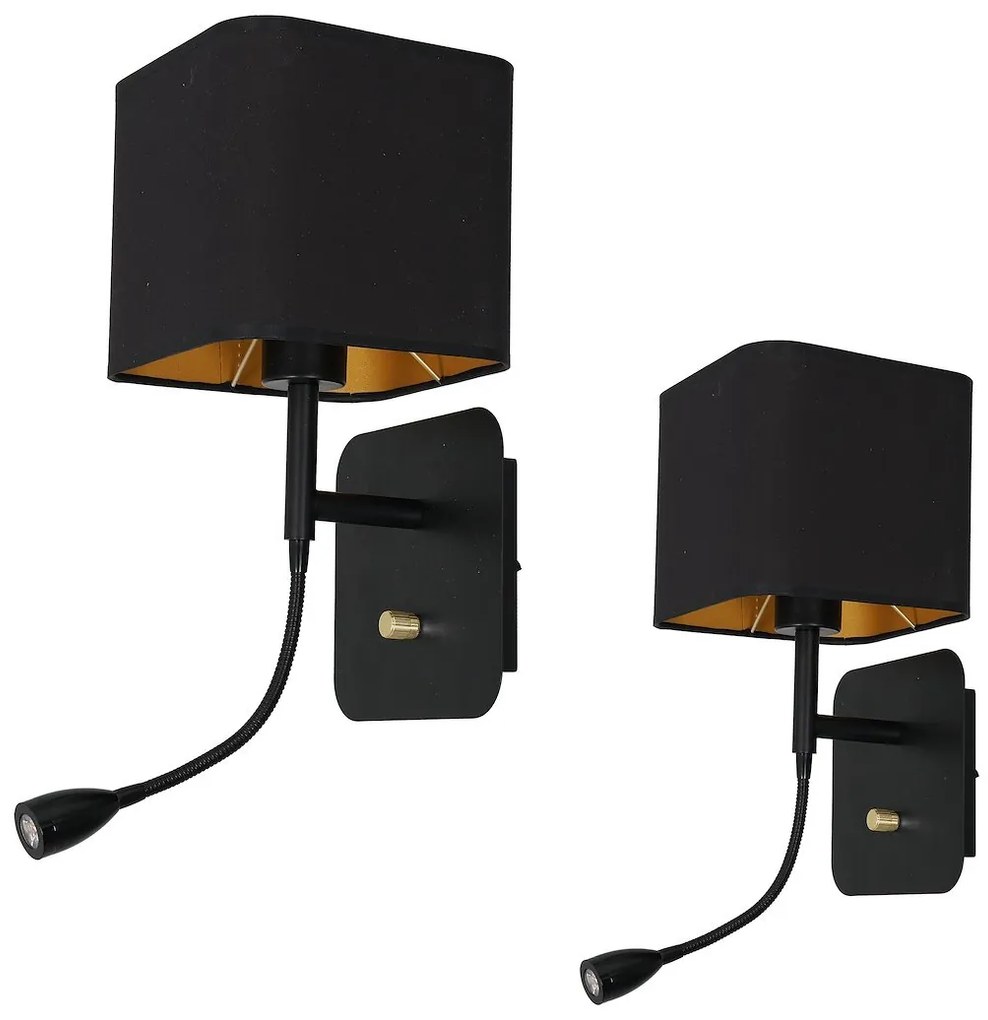 EUlight Nástenné svietidlo Napoli, 1x čierne textilné tienidlo + 1xLED 1w, b/g