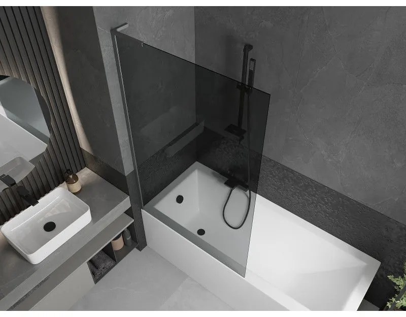 Mexen Next L, 1-krídlová vaňová zástena 100 x 150 cm, 6mm šedé sklo, grafitový profil, 895-100-000-03-40-66