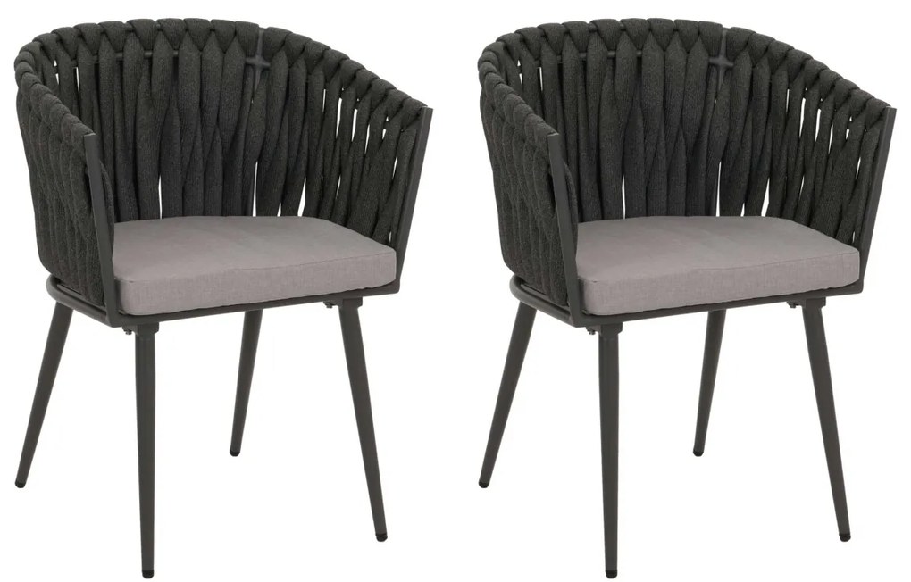 Záhradné stoličky HWC-N38 (SET 2 ks), olefínové lano, antracitové vankúše - svetlo sivá