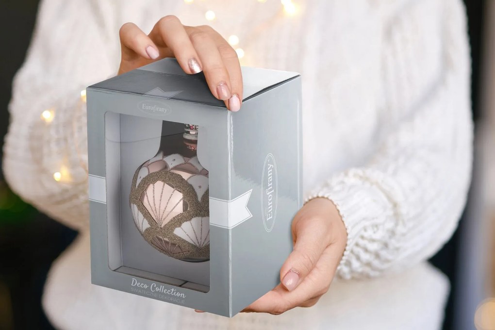 SKLENENÁ VIANOČNÁ BANKA NA STROMČEK (FI) 12 CM VZOROVANÁ