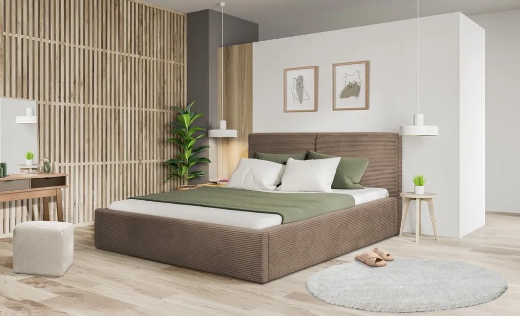 Posteľ Inez 180x200 cm, svetlo hnedá štrukturovaná látka