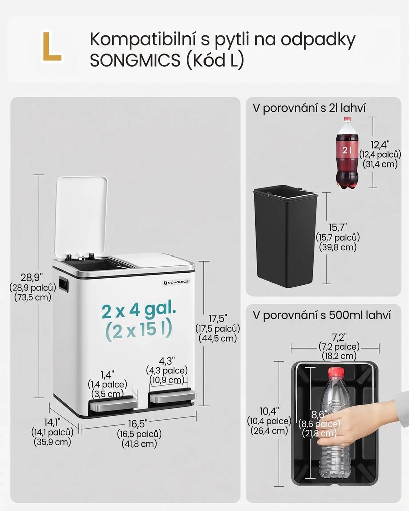 Odpadkový kôš na triedený odpad Bins 30 l biely