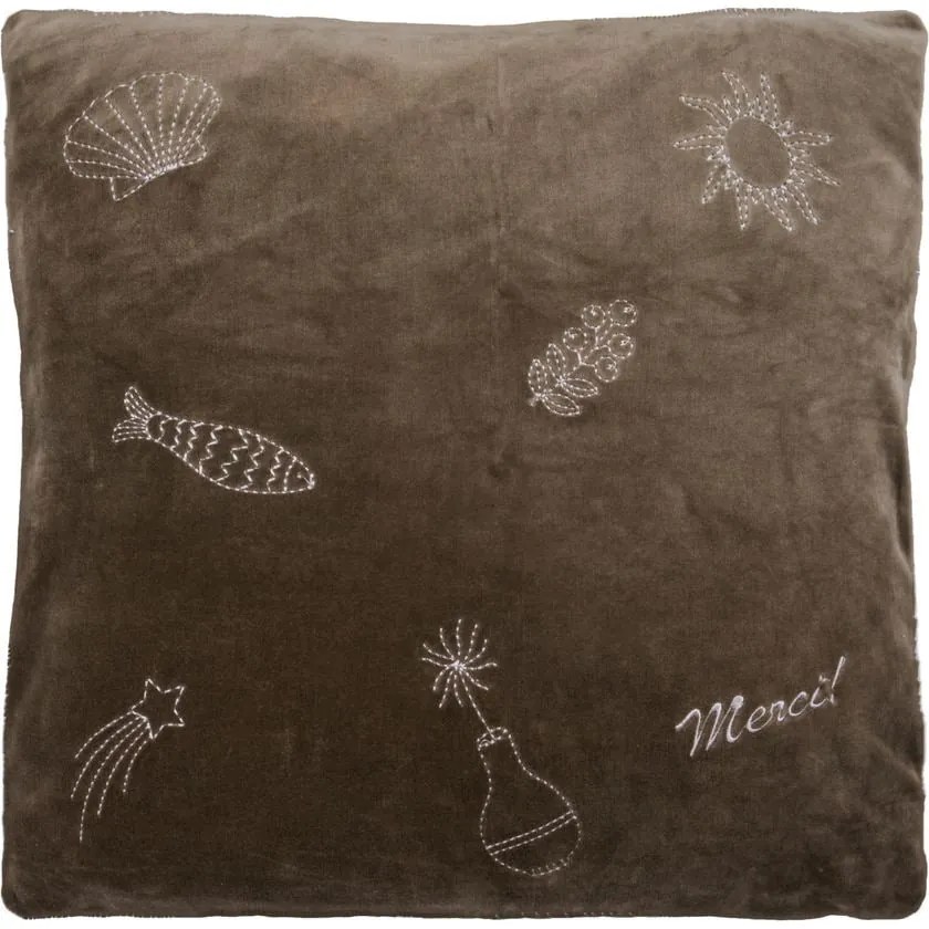 House Doctor Zamatový poťah na vankúš s výšivkou Play Brown 50 × 50 cm