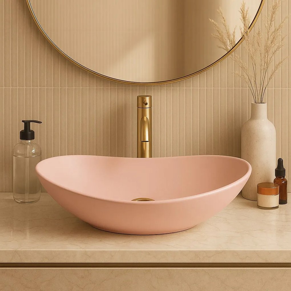 Keramické umývadlo na dosku REA ROYAL Powder Pink mat