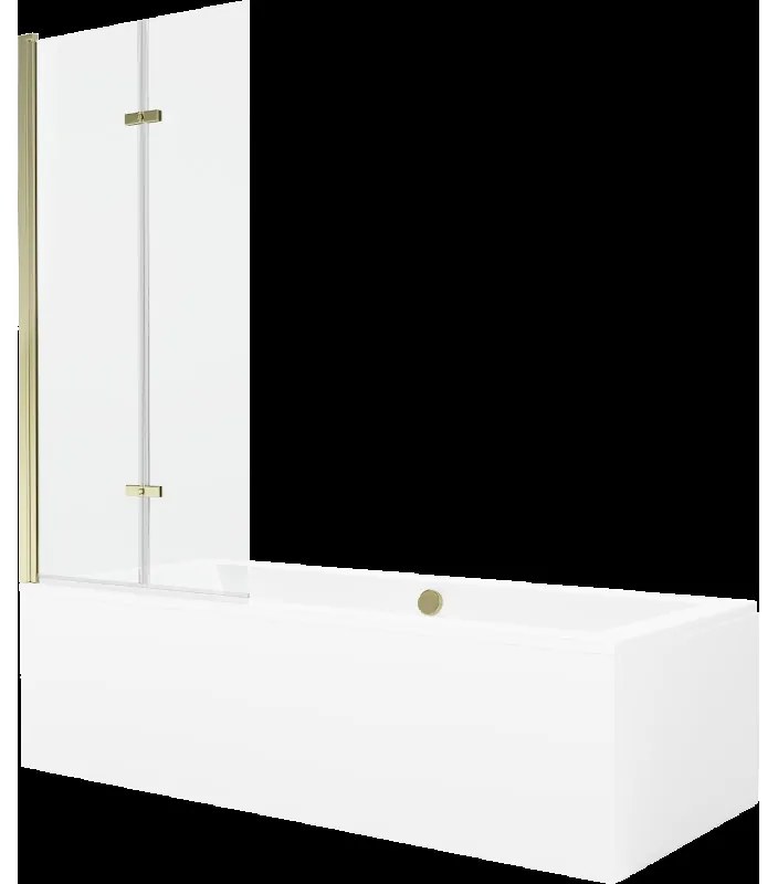 Mexen Cube obdĺžniková vaňa 170 x 80 cm s obkladom a 2-krídlovou zástenou 80 cm, Transparentné, Zlatá - 550517080X9208025000