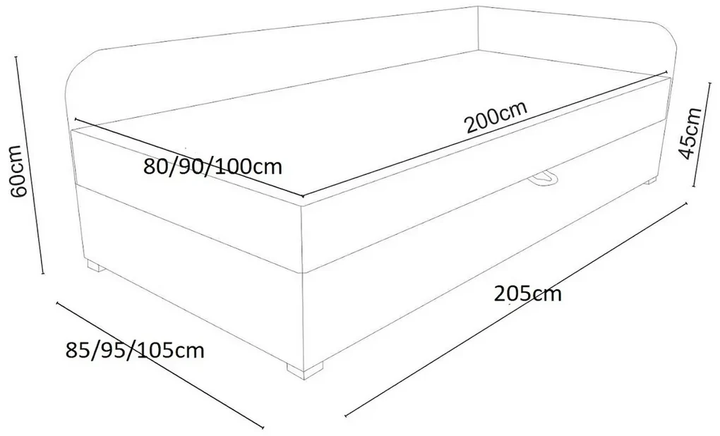 Jednolôžková čalúnená posteľ VALESKA - 90x200, ľavá, šedá / tyrkysová