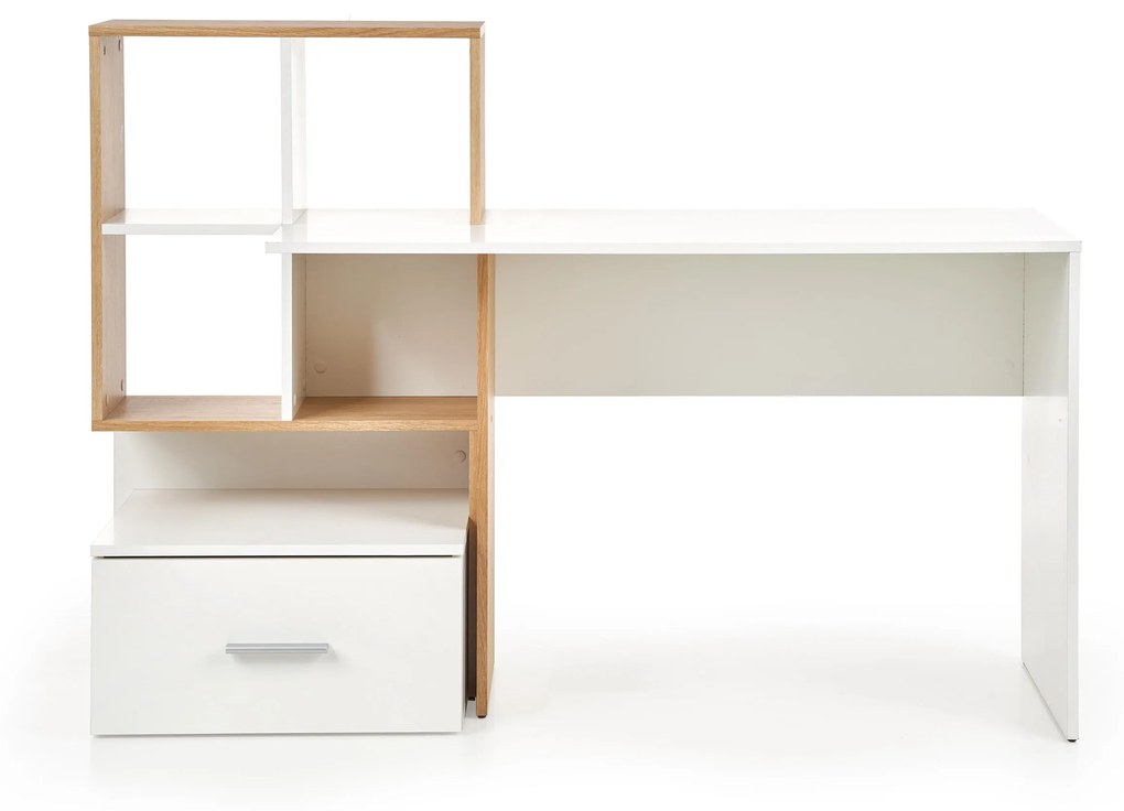 Písací stôl MULTI s policami a zásuvkou - biely / dub zlatý