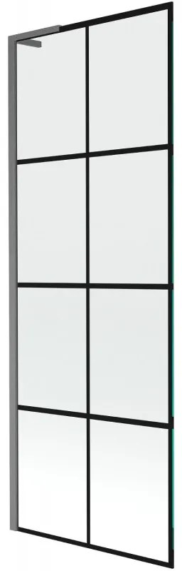 Mexen Next L, 1-krídlová vaňová zástena 70 x 150 cm, 6mm číre sklo-čierny vzor, grafitový profil, 895-070-000-03-77-66
