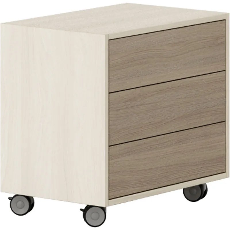 PLAN Pojazdná skrinka na kolieskach LAYERS, krátka, 3 zásuvky, 600 x 400 x 575 mm, dub prírodný / dub morený