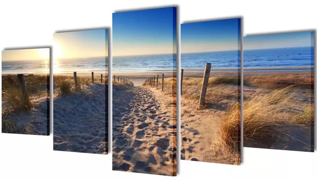 vidaXL Sada obrazov na stenu, motív Piesočnatá pláž 200 x 100 cm