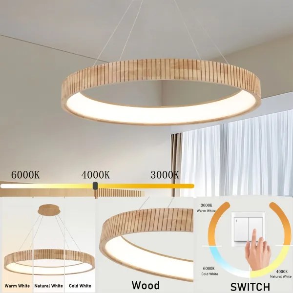 Brilagi - LED lestenec na jeklenem kablu FALCON WOOD MODERN LED/60W/230V Ø 80 cm les