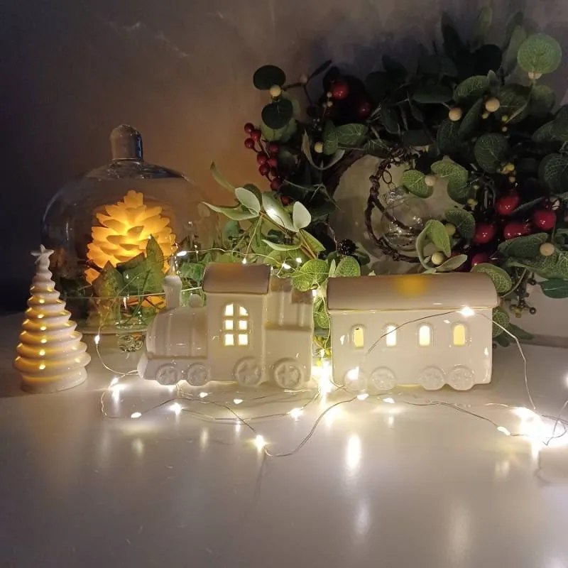 DECOLED Keramický vlak, 28,5 x 10,1 x 9,3 cm, teplá biela, 2xLR44