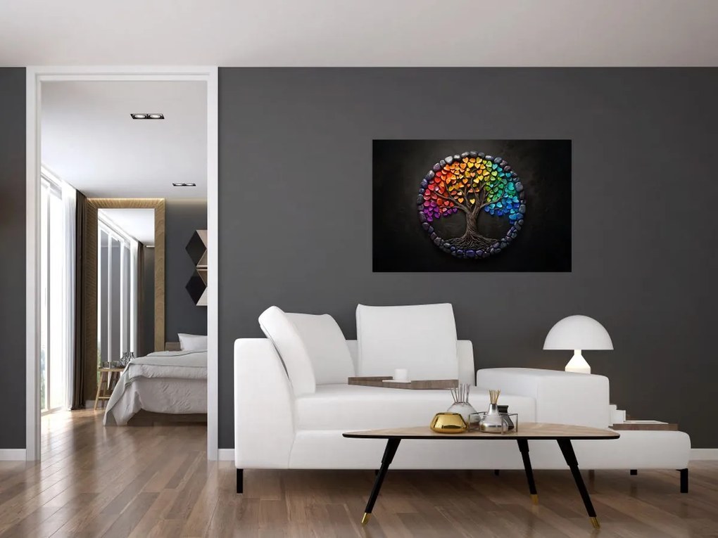 Obraz – Strom plný farebných sŕdc (90x60 cm)