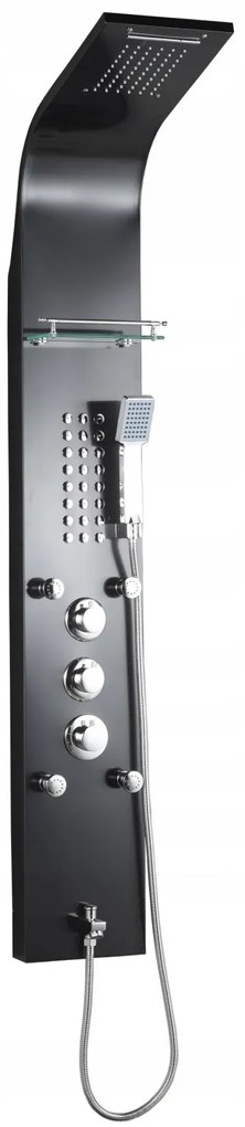 Sprchový rohový panel CASCADA 5v1 - s termostatom a výtokom do vane - čierny matný
