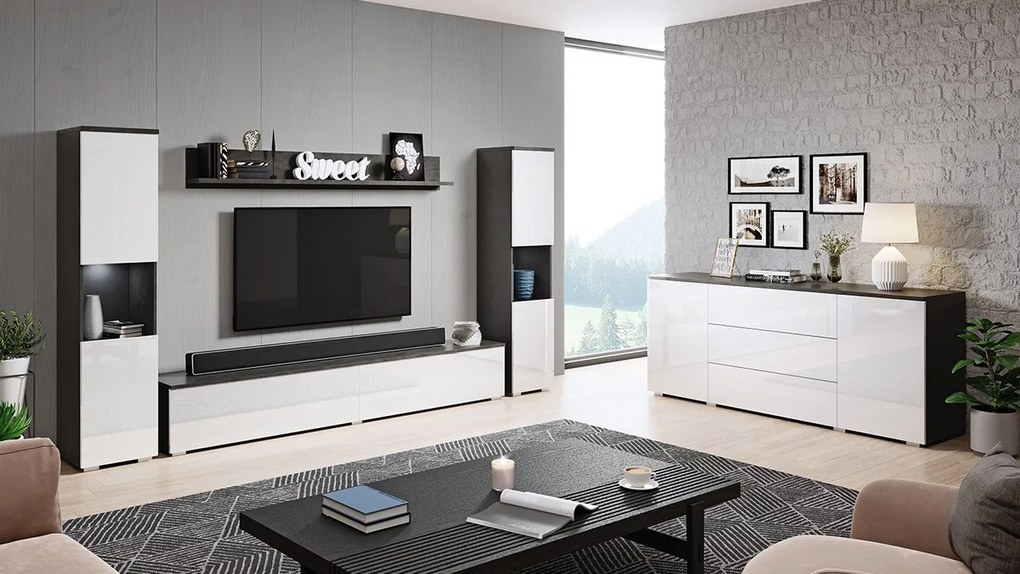 Obývačkový nábytok Bamisio II, Farby: matera / gaštan breslau, Osvetlenie: osvetlenie LED biele