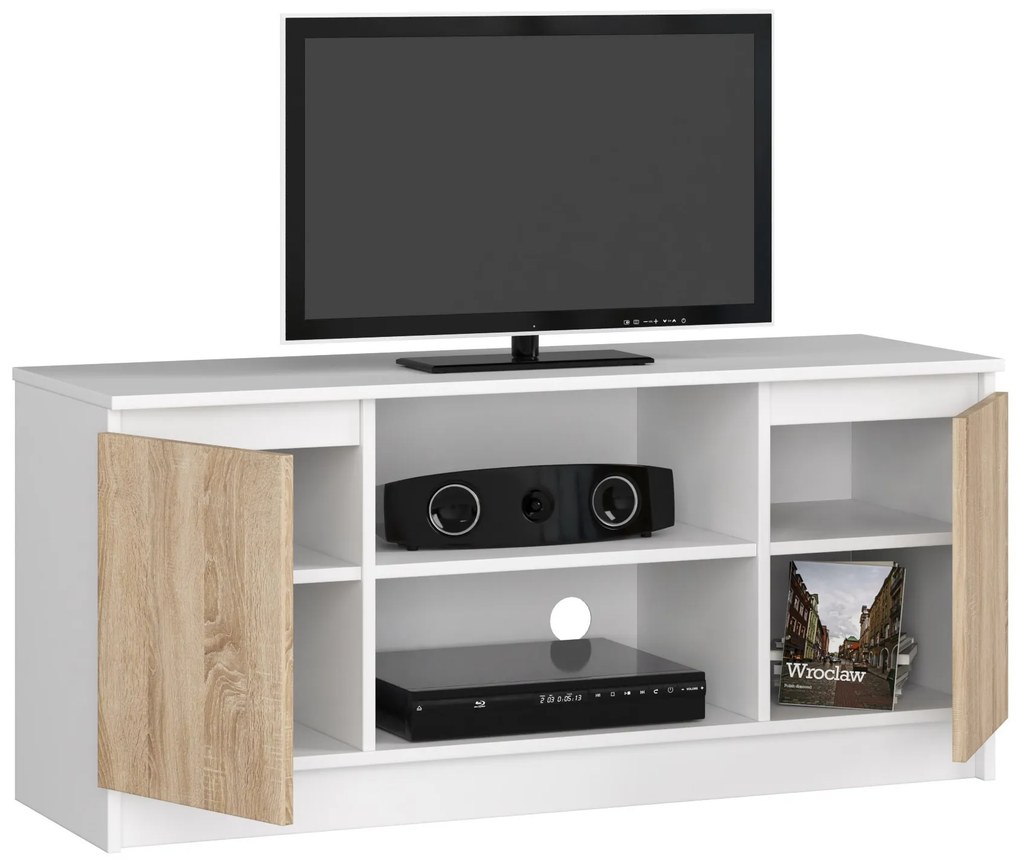TV stolík Darian  (biela + dub sonoma). Akcia -11%. Vlastná spoľahlivá doprava až k Vám domov. 1069521