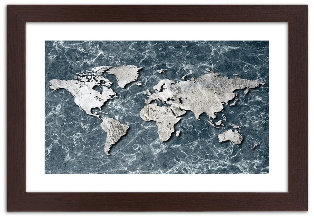 Gario Plagát Mapa sveta na mramore Farba rámu: Bez rámu, Rozmery: 30 x 20 cm