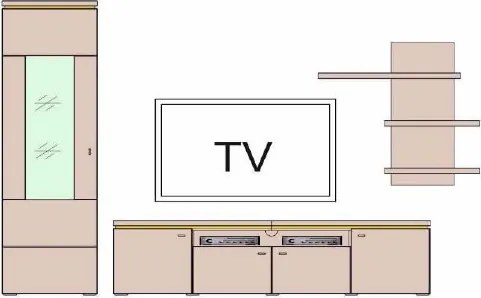 Obývacia stena Bolus, dub artisan, s osvetlením