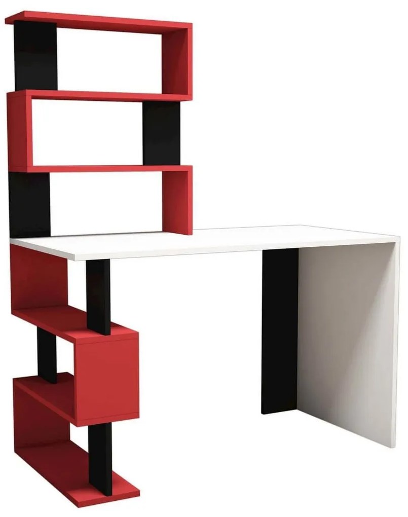 Homemania Počítačový stôl Snap 120x60x148,2 cm biely, čierny a červený