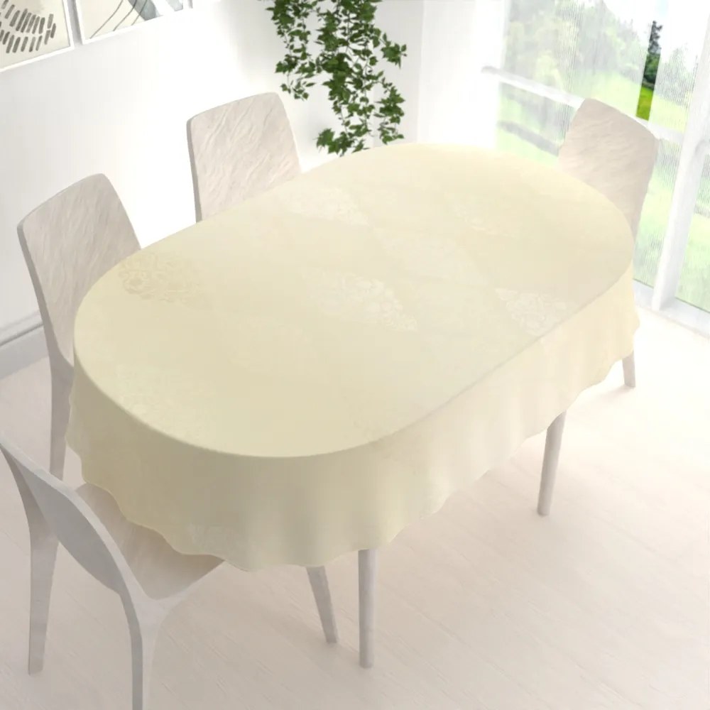 Biante Teflónový oválny obrus TF-104 Svetlo vanilkový zámocký vzor 140x160 cm