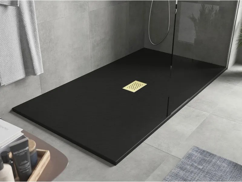 Mexen Hugo, obdĺžniková sprchová vanička SMC 170 x 100 cm, čierna, zlatá krytka, 42701017-G