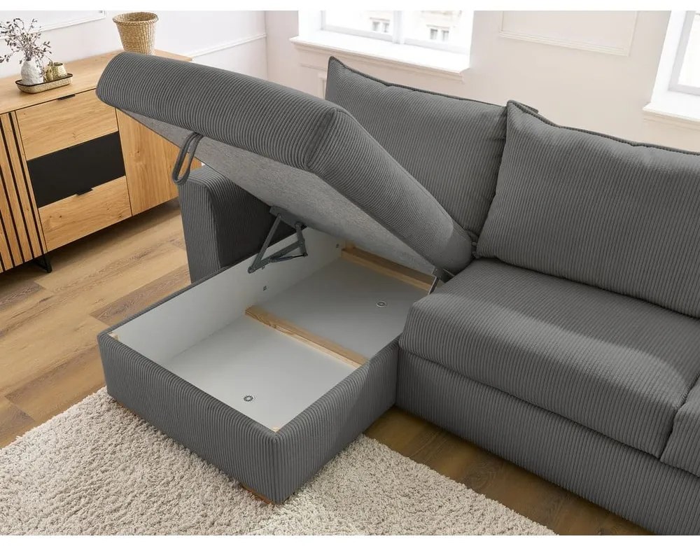 Sivá menčestrová rozkladacia rohová pohovka (variabilná) Augustin – Bobochic Paris