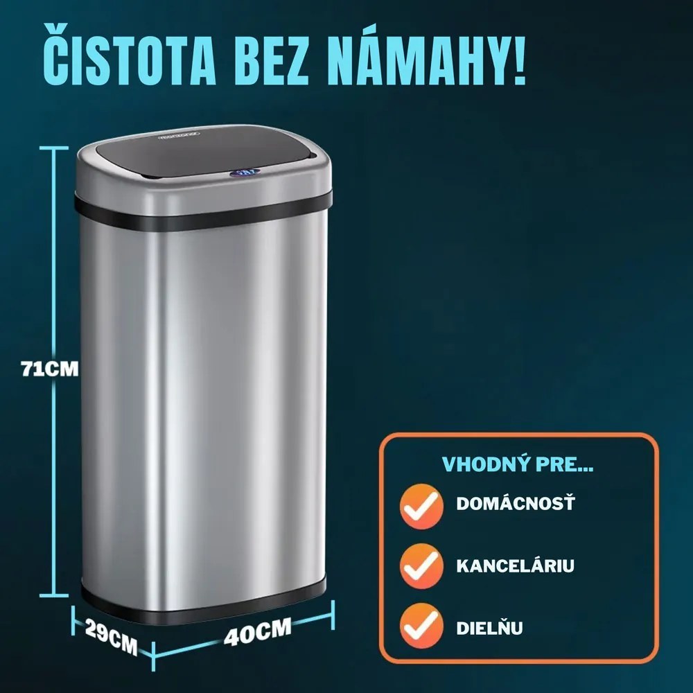 Senzorový odpadkový kôš DEUS, 58 litrov, strieborná Jurhan
