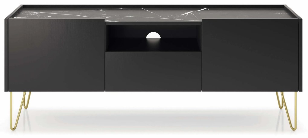 TV stolík/skrinka Harvest RTV144 (grafit čierny + mramor black royal + zlatá). Akcia -22%. Vlastná spoľahlivá doprava až k Vám domov. 1048353