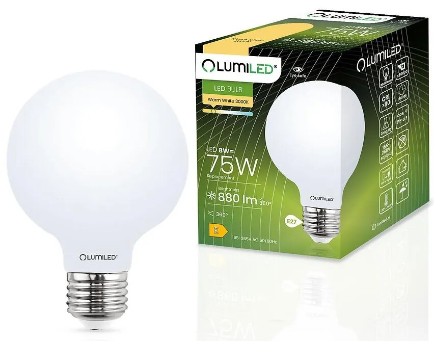 Žiarovka LED filament FR G95 8W E27 880LM 3000