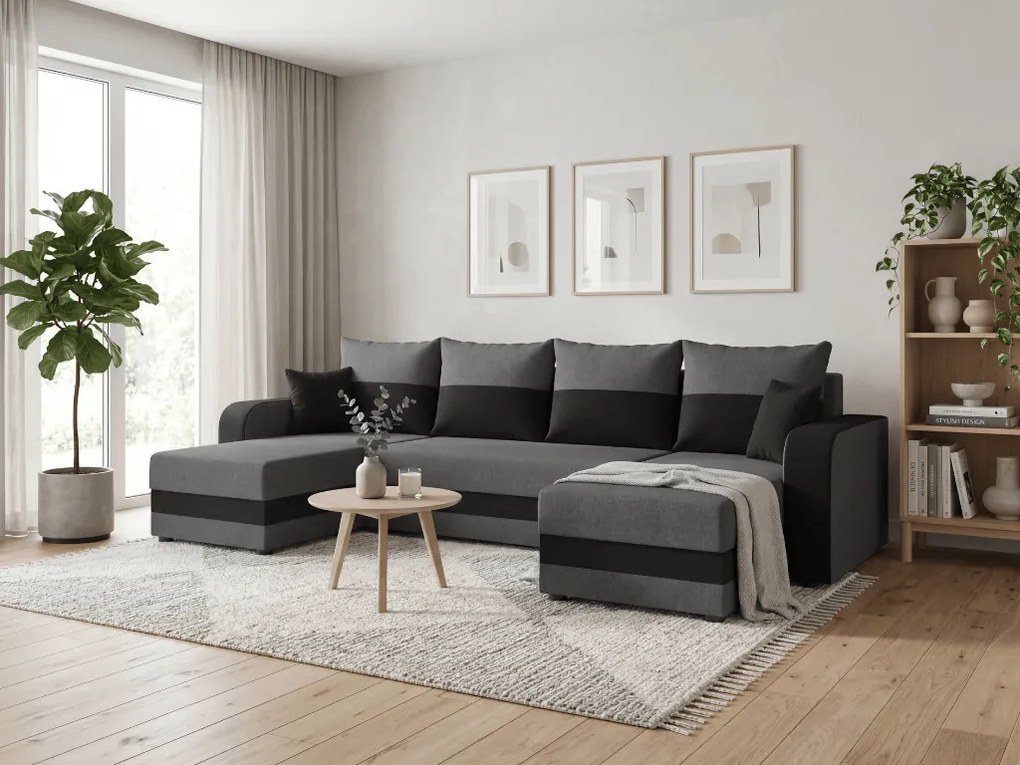 Rozkladacia sedacia súprava do U VALERIO 305x140 cm, tmavosivá/antracitová