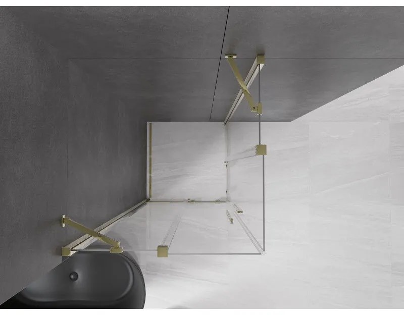 Mexen Velar Duo, sprchový kút s posuvnými dverami 90(dvere) x 90(dvere) cm, 8mm číre sklo, zlatý lesklý profil, 871-090-090-02-50