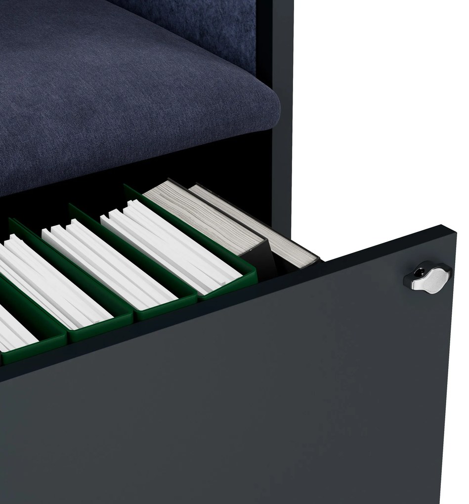 Akustická kabína SALLY MentalBox 1150 mm – antracitový korpus, tmavomodré sedadlo