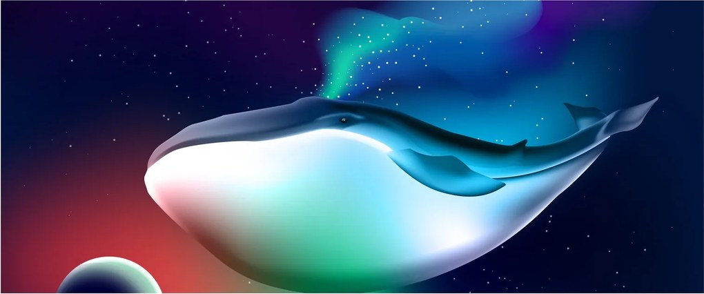Obraz - Veľryba vo vesmíre (120x50 cm)