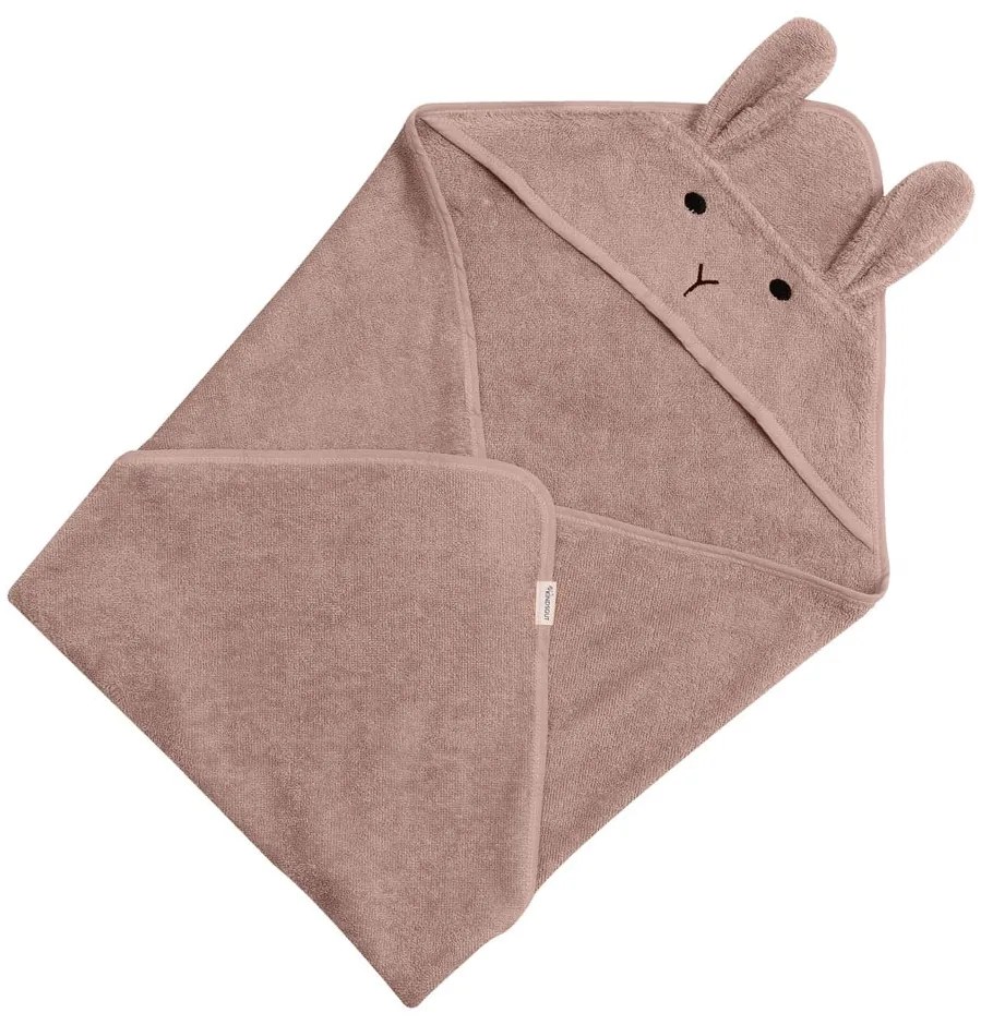 Ružovo-hnedá bavlnená detská osuška s kapucňou 75x75 cm Rabbit – Kindsgut