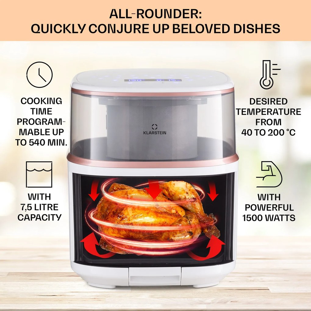 Klarstein Air Bloom, teplovzdušná fritéza, 1500 W, 7,5 l, 16 programov, s funkciou naparovania