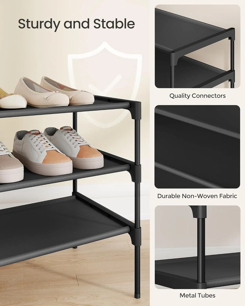 3-poschodový stojan na topánky 29,7 x 62,3 x 53,5 cm, čierny