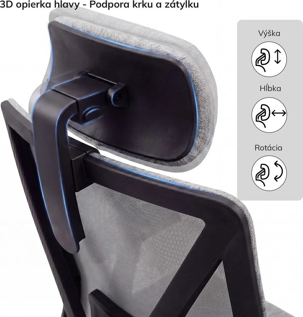 Ergonomická otočná kancelárska stolička so sieťovaným operadlom, sivá: VECTOR