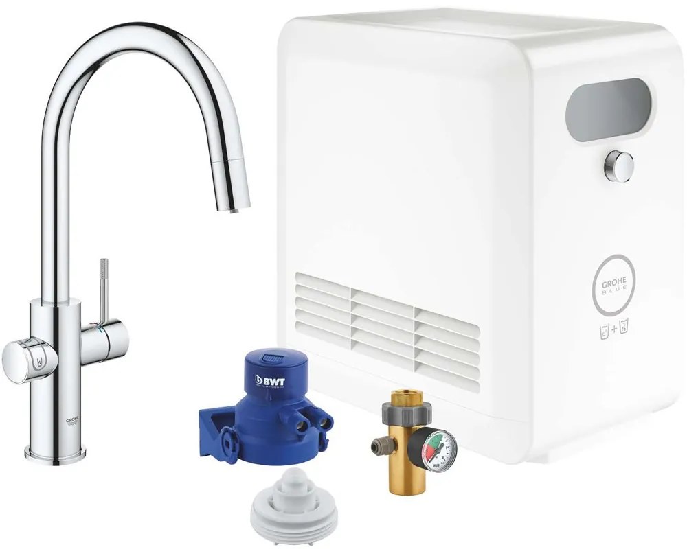 GROHE Blue Professional páková drezová batéria Duo s chladiacim zariadením a filtráciou, s vyťažiteľným výtokom, výška výtoku 250 mm, chróm, 31325002