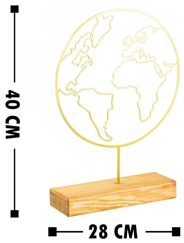 Kovová dekorácia World 40 cm zlatá