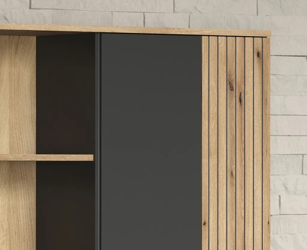 Závesná vitrína na stenu Esteban, antracit/dub evoke