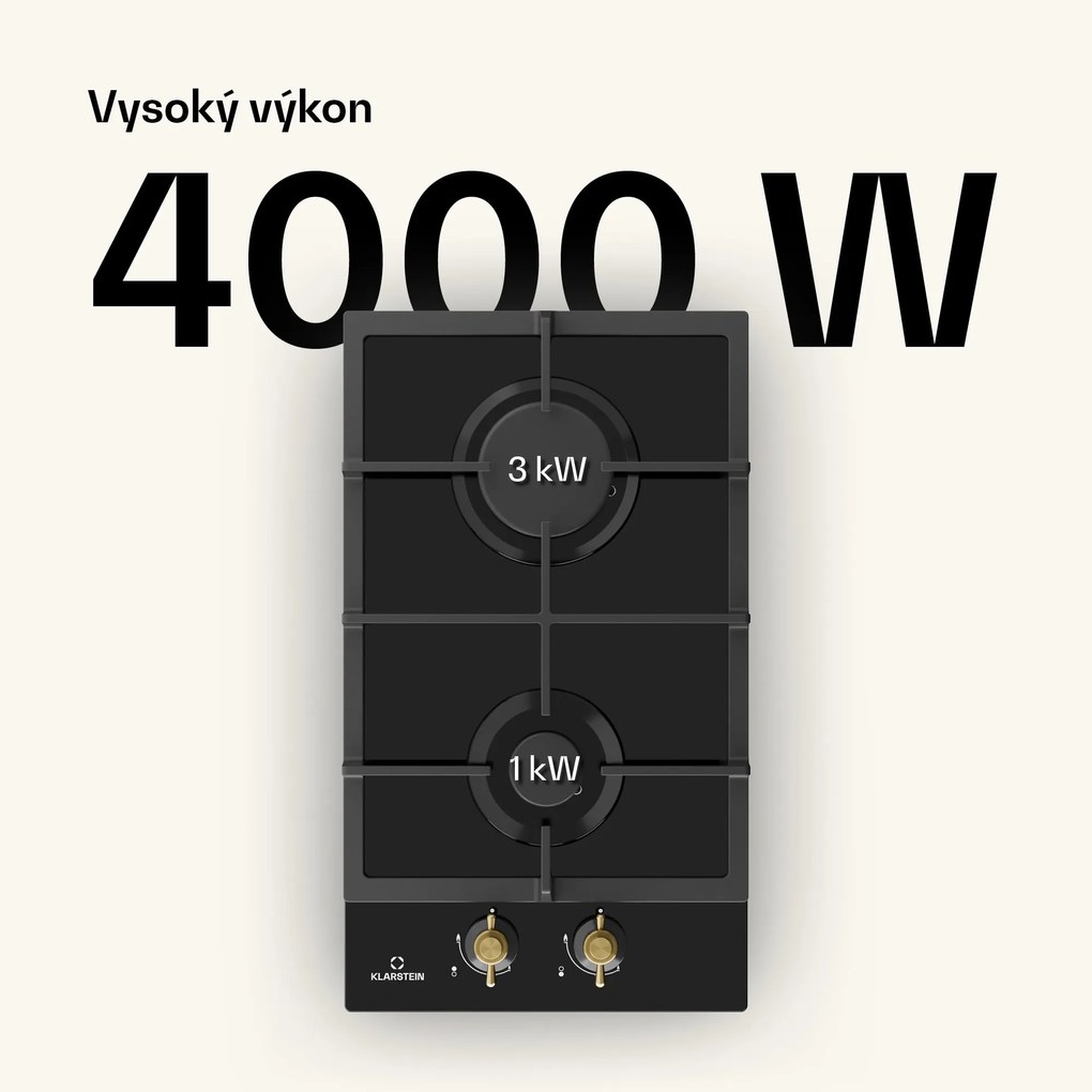 Klarstein Victoria Domino, plynová varná doska, 2 Sabaf horáky, sklokeramika, retro dizajn