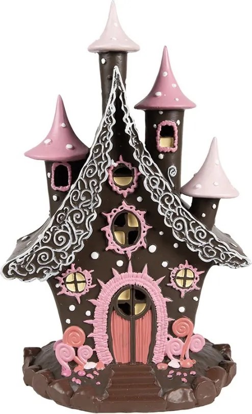 Hnedo-ružová svietiaca perníková chalúpka Gingerbread House - 16*13*26 cm / 3*AA