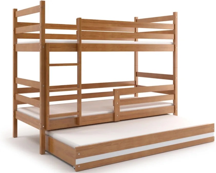 Poschodová posteľ s prístelkou ERIK 3 - 160x80cm - Jelša - Biela