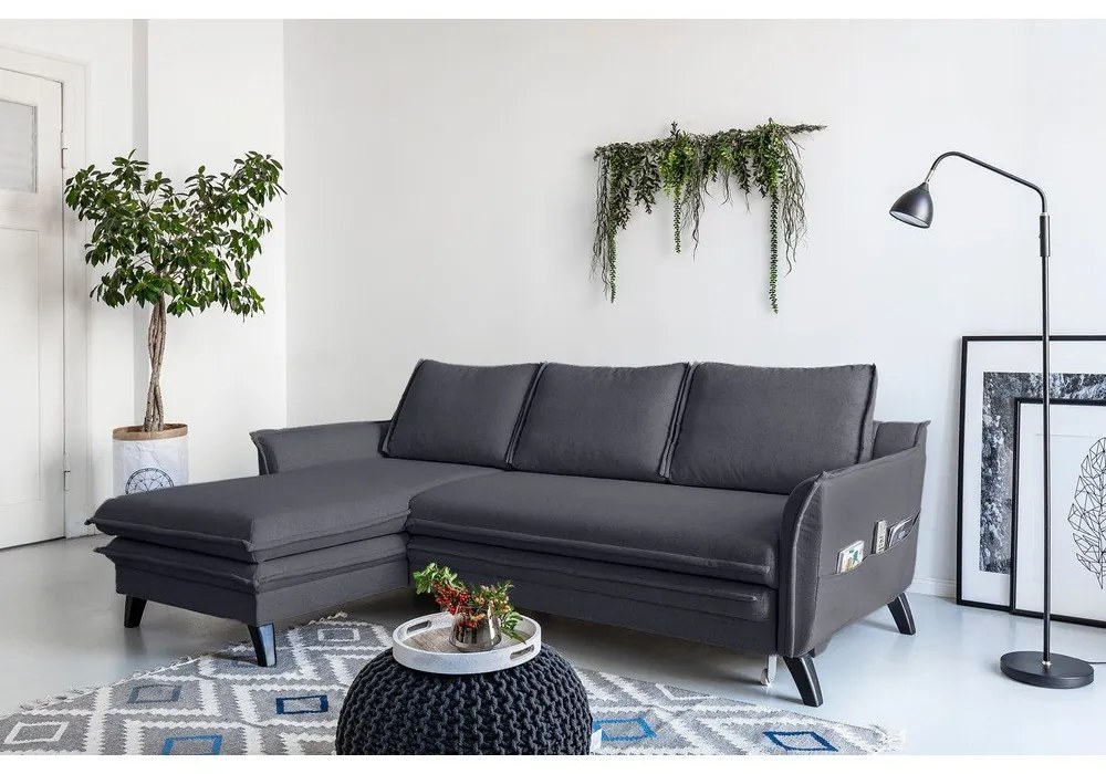 Antracitovosivá rozkladacia rohová pohovka Miuform Charming Charlie, ľavý roh